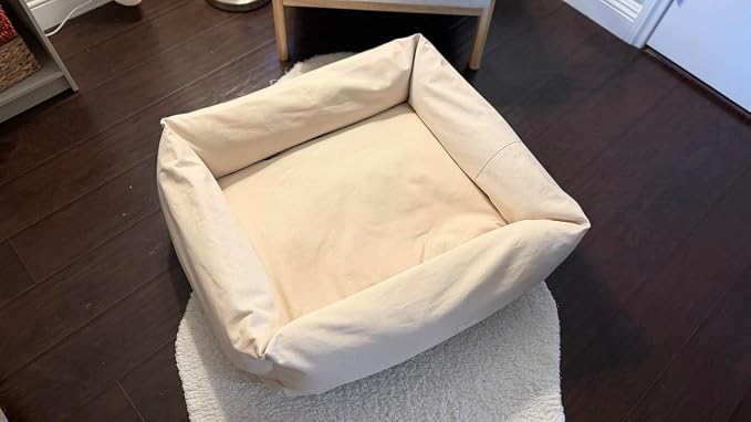 Rectangular Natural Cotton Canvas Dog Bed with Raw Cotton Insert – Eco Friendly Pet Bed with Removable Washable Cover, Breathable Cushion for Dogs & Cats (Natural, X Large 42" × 30" × 8")