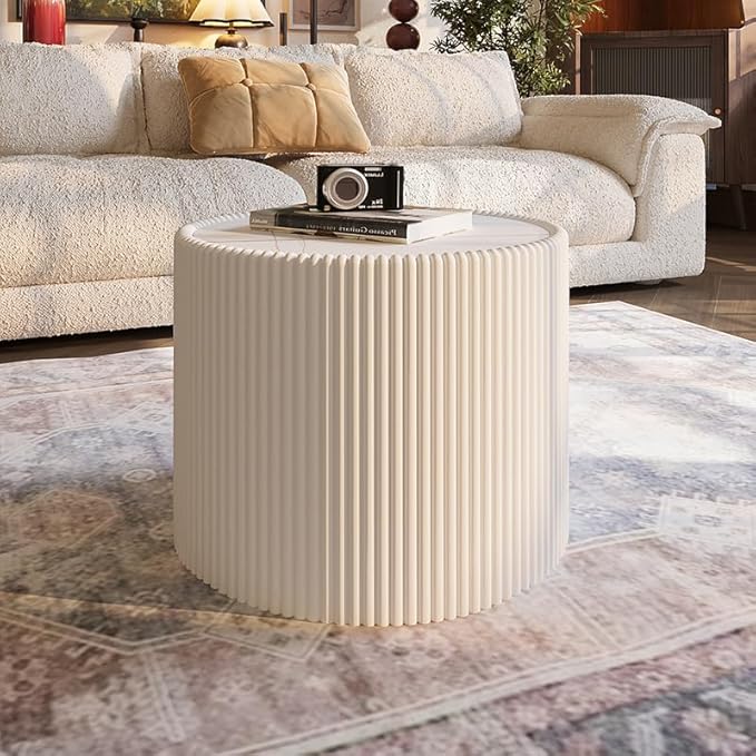 2-Piece Round Nesting Coffee Table Set, 29.52" Marble Coffee Table and End