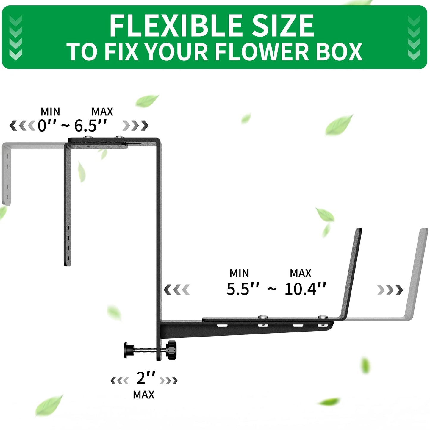 VOXOR Window Box Brackets, Adjustable Planter Box Brackets, Heavy Duty Iron Flower Box Brackets for Railings, with Enhanced Bottom Support - Perfect for Balconies, Fences, and Gardens (Black, 4 Pack)