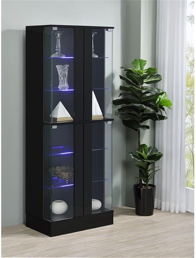 Pemberly Row Wood Curio Cabinet, 63.75" H x 24" W x 14.25" D, MDF and Glass