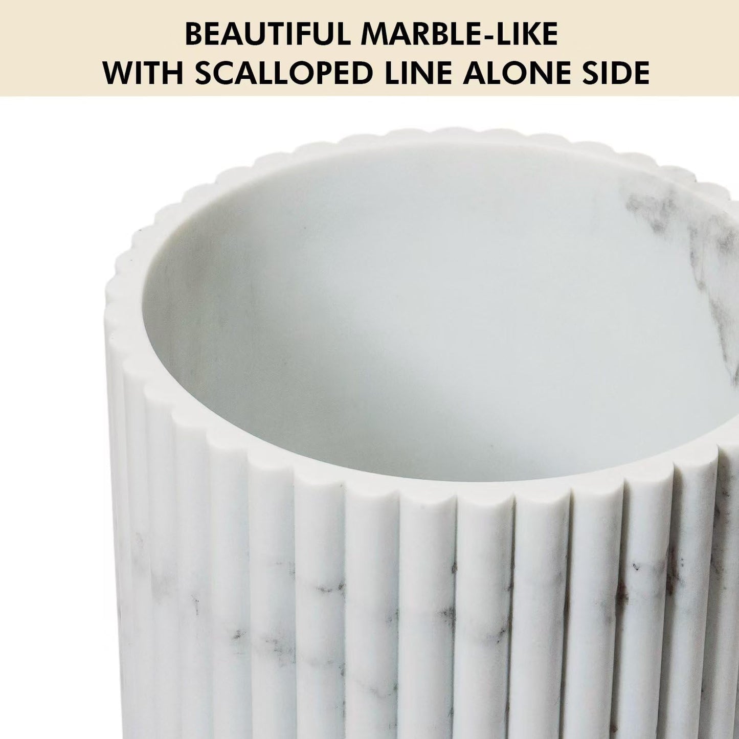 DoveeDosa Marble White Luxury Stone Bathroom Trash Can, Modern Bathroom Office Trash Can, Resin Wastebasket, Garbage Receptacle Bin for Bathrooms, Offices, Powder Rooms, Kitchens (Marble White)