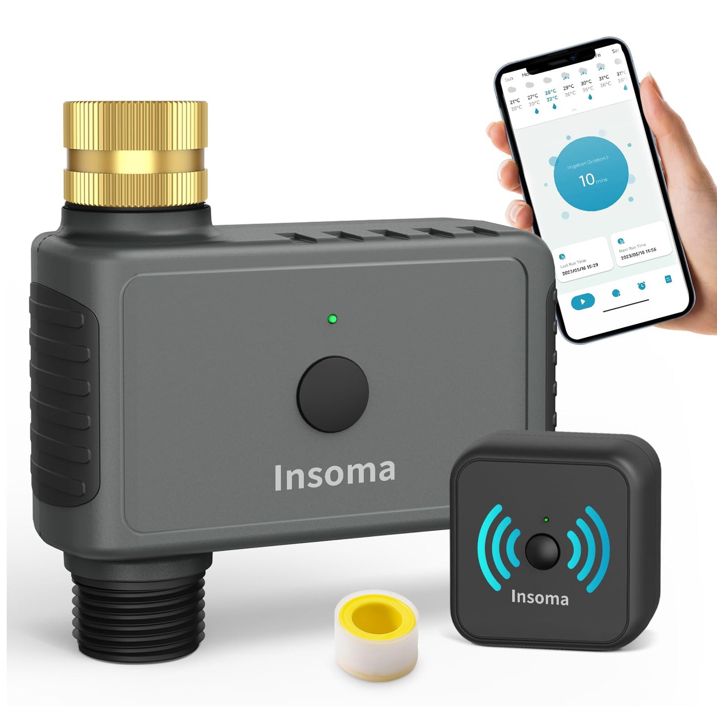 WiFi Water Timer Brass Inlet, 2.4GHz Smart Sprinkler Timers, 1 Zone Hose Timer with WiFi Hub, Voice/App Control with Alexa & Google Assistant, Auto/Manual Watering, Rain Delay, for Garden, Yard, Lawn