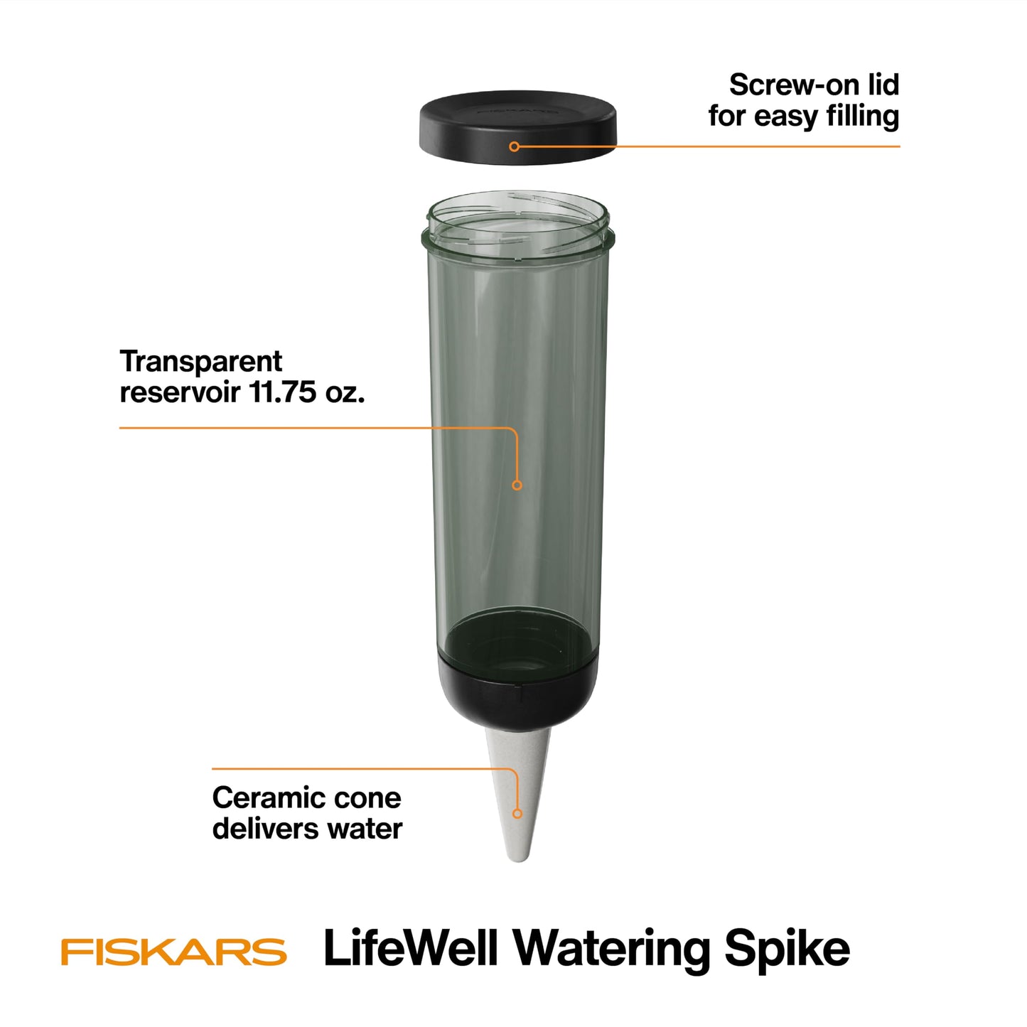 Fiskars Watering Spike for Indoor Plants, Self-Watering Device to Water Plants While Away, Continuous Hydration for Care on Vacation & Travel, Porous Ceramic Cone Stake for Slow Release, 11.75 oz