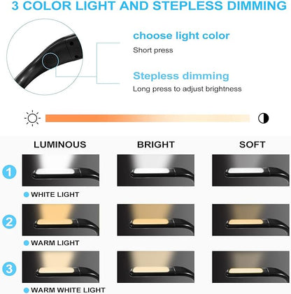 LED Neck Reading Light, Adjustable Brightness Desk Lamp, 3 Color Light with Bendable Arms, Suitable for Repairing, Night Running, Walking, Knitting, Camping (2PCS)