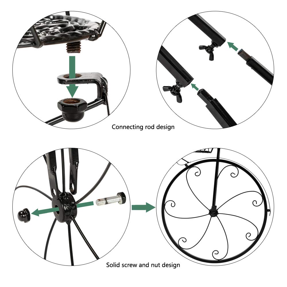 Guilansa Tricycle Plant Stand, Flower Pot Cart Holder Patio Stand Holder Outdoor Displaying Plants Flowers (Black)