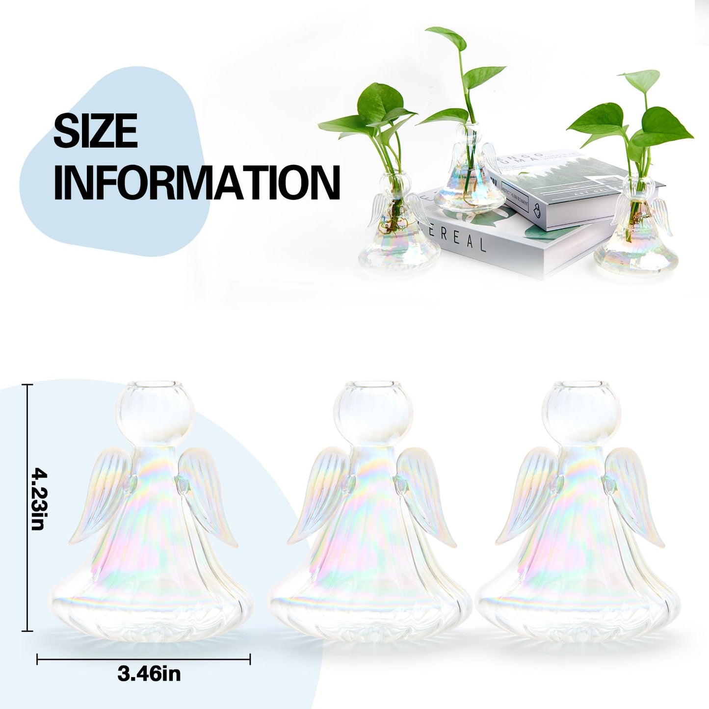 XXXFLOWER Plant Propagation Station,Angel Glass Terrarium Plant Starter Vases for Plant Cuttings Set of 3 Flower Vase for Hydroponics Plants Gifts for Plant Lovers Office Desk Decor