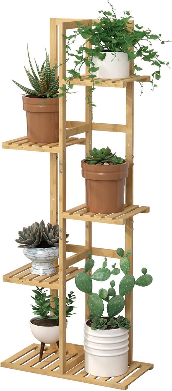 Laiensia Bamboo 5 Tier 6 Potted Plant Stand Rack Multiple Flower Pot Holder