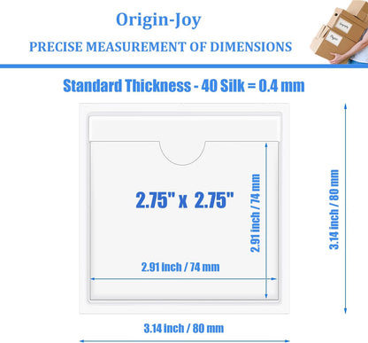 Origin-Joy 60 PCS Self Adhesive Index Card Pockets with Top Open, Clear Plastic Label Holder for Cards of Note, Library and Business, Adhesive Label Pockets & Card Holder (2.75 x 2.75 inch)