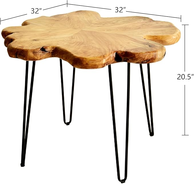 WELLAND Live Edge Cedar Coffee Table 32" W x 32" D x 20.5" H Rustic Round Table