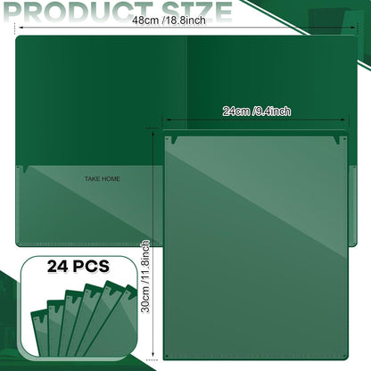 Henoyso 24 Pcs Folders Take Home Heavy Duty 2 Pocket Homework Folders with Clear Front Pockets for Elementary Students Parent Teacher Communication (Dark Green)