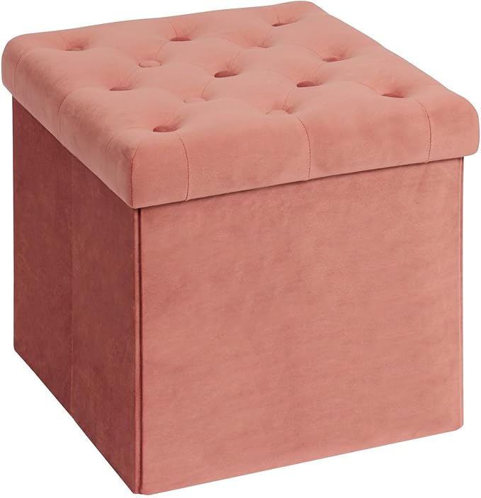 B FSOBEIIALEO Storage Ottoman Cube, Velvet Tufted Folding Ottomans