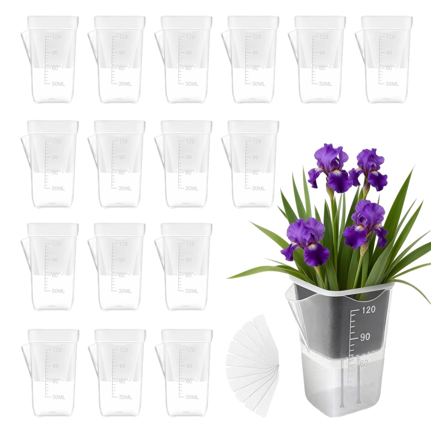 Shgxjjnb 16 Pack 2" Clear Self Watering Pots for Indoor Plants, Mini Clear Plastic Planters, with 16 Plant Label and Water Level and Drainage Holes for Seedlings, Cuttings, Succulents (Small)