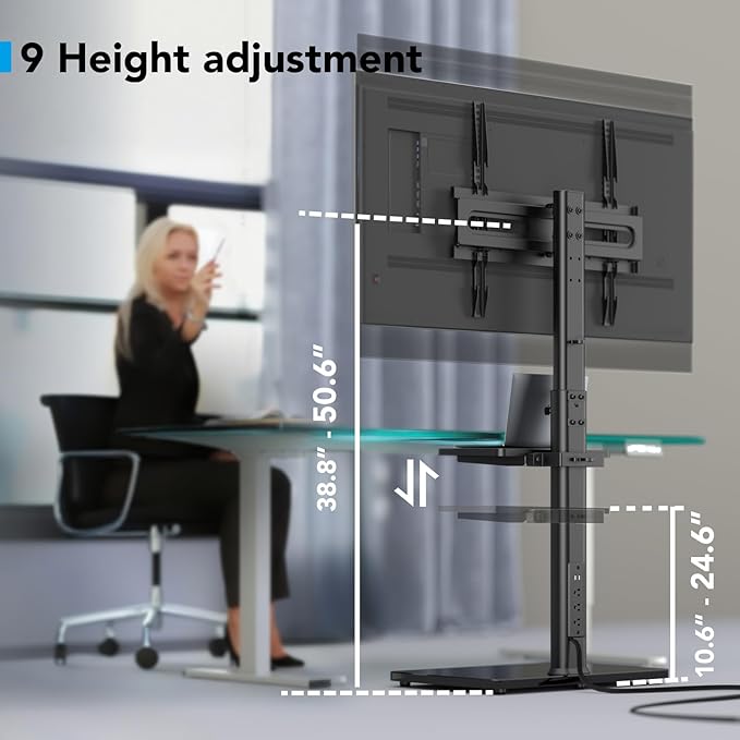 AX WABER Floor TV Stand with Power Outlet& Shelf, Universal TV Stand Mount