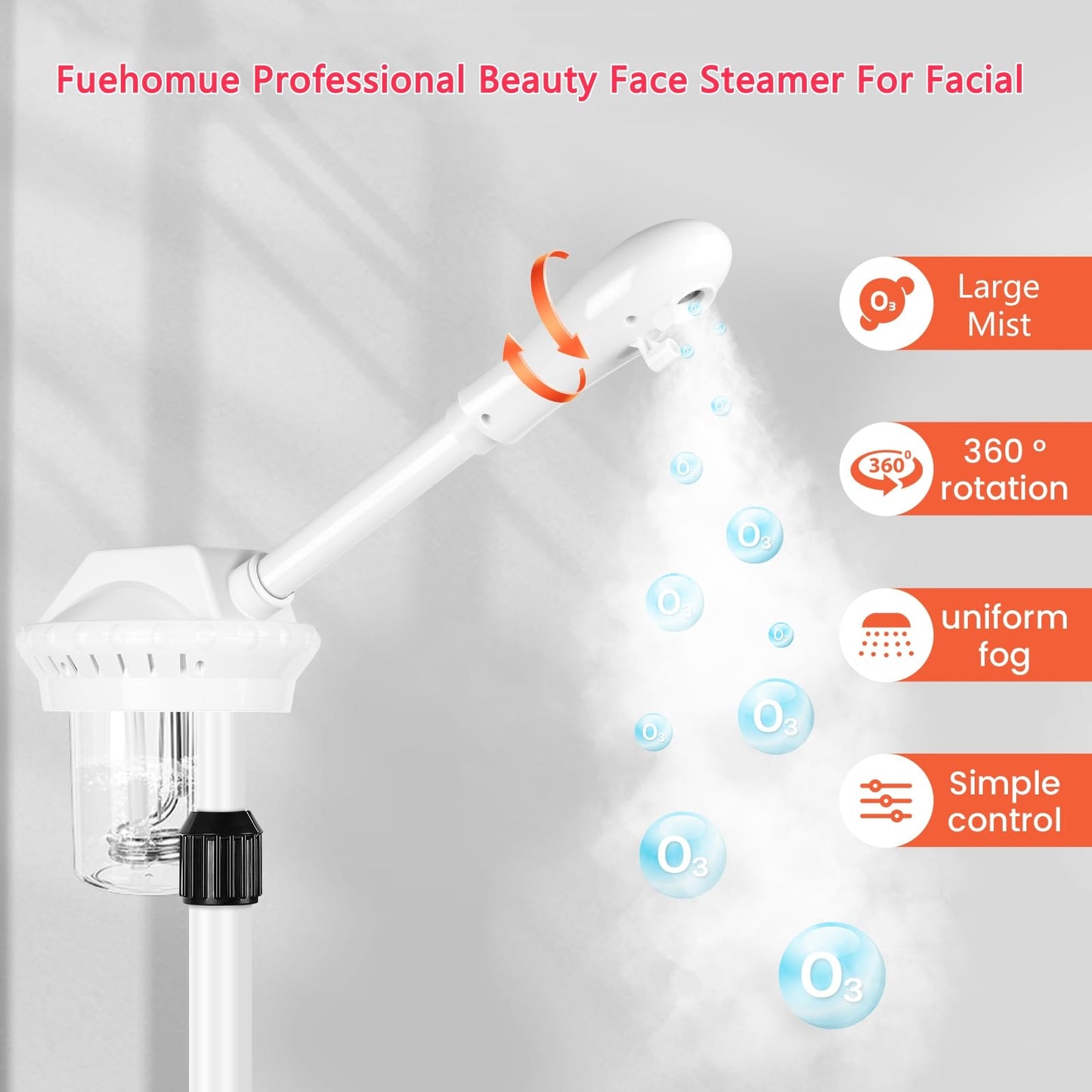 Professional Facial Steamer on Wheels, Facial Steamer for Facial Deep Cleaning, Facial Humidifier for Spa, Adjustable Height for Spa, Salon and at Home Use