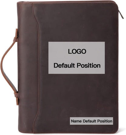 Personalized Genuine Leather Portfolio with Hidden Handle, Front Pocket, Custom Engraved Business Padfolio Tablet/13” Laptop Organizer, Professional Executive Document Folio, Dark Brown