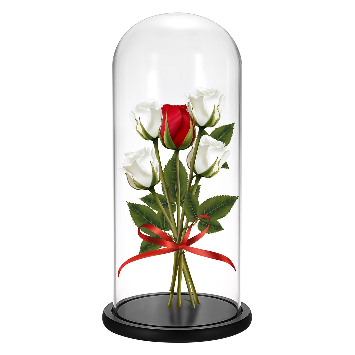 JUXYES 13.8 Inches Glass Display Dome Cloche with Black Wood Base, Clear Glass Dome Cloche Bell Terrarium Jar Glass Cloche Bell Jar Display for Plants Collectible Figure, 15x35cm