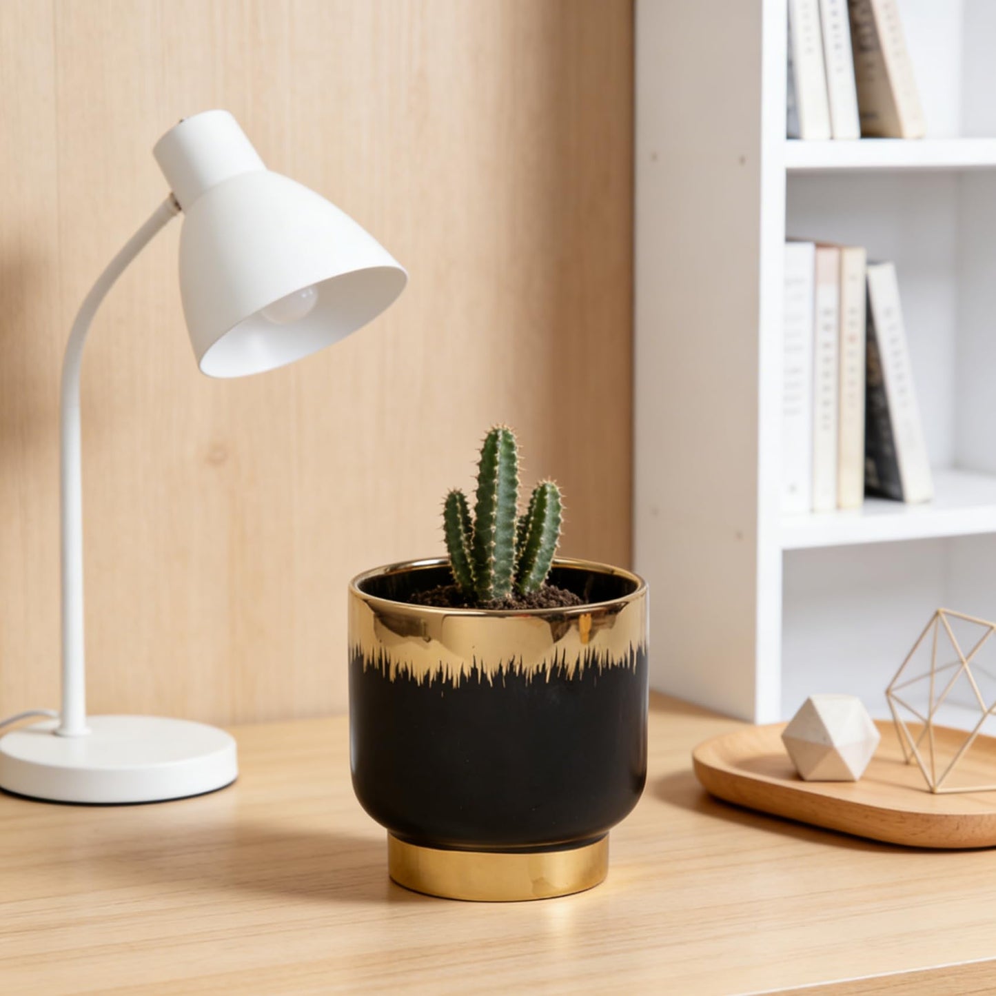 LB Black Gold Ceramic Planters for Indoor Plants, Succulent Plant Pots Ceramic Plant Pot, Modern Flower Pots for Living Room Office Home Decor, Round Flower Pot of 4.3 Inch(Plant Not Included)