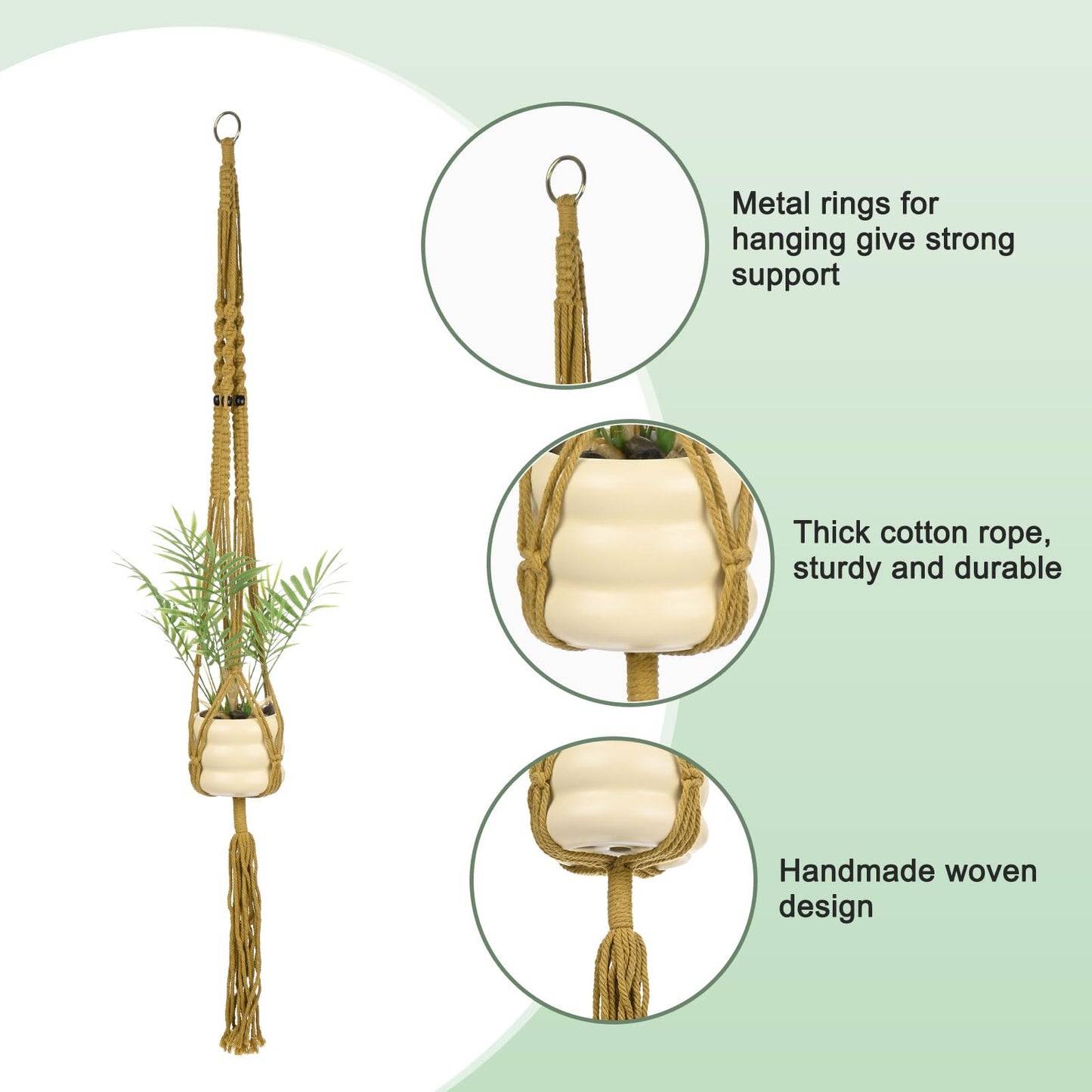 M METERXITY 2-Pack Macrame Plant Hanger, 41 Inch Hand Woven Hanging Basket Holder Handmade Cotton Rope Plant Net Pocket with 1 Net for Balcony Decor/Farmhouse Home Decor/Indoor Plants[Khaki]