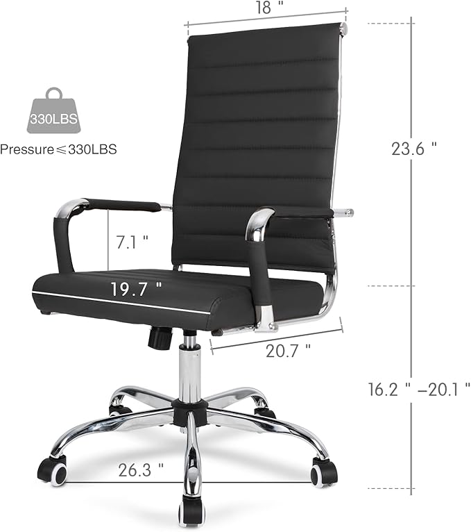 Home Office Chair Ribbed, Modern Leather Conference Room Chairs, Ergonomic
