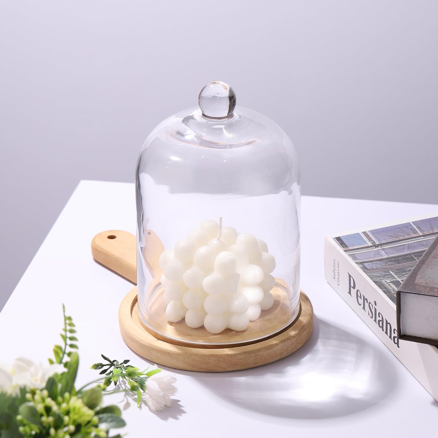 7.5" Tall Handmade Glass Cloche, Thick & Sturdy, Dia 5"xH 7.5", For Terrarium, Plants, Trinkets, Cakes, Figurines, LED Light String, Candle. Cloche Glass Dome, Bell Jar Display Case (1, 5.12"x7.48")