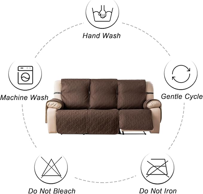 Genina Waterproof Reclining Couch Cover 3 Seat, Recliner Sofa Covers Non-Slip