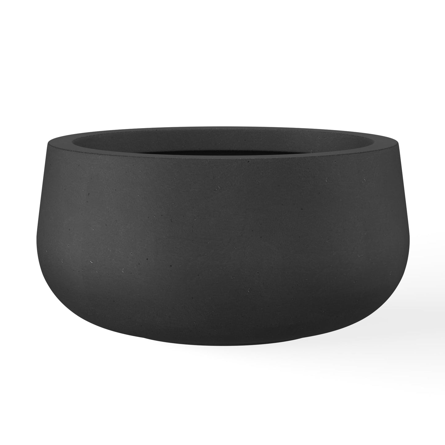Kante 11.8" Dia Round Concrete Planter, Cement Plant Pots with Drainage Hole and Rubber Plug for Outdoor Indoor Garden Home, Modern Curvaceous Design, Black
