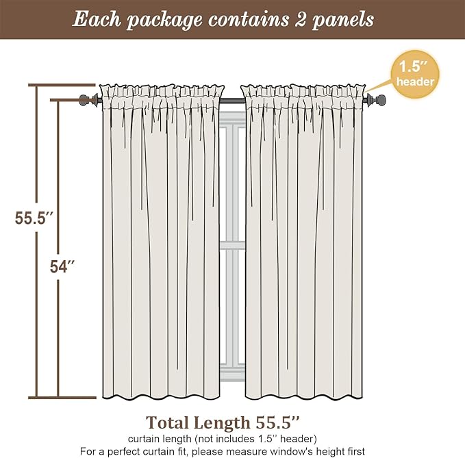 Chyhomenyc Navy Blue Semi Sheer Curtains 54 Inch Length