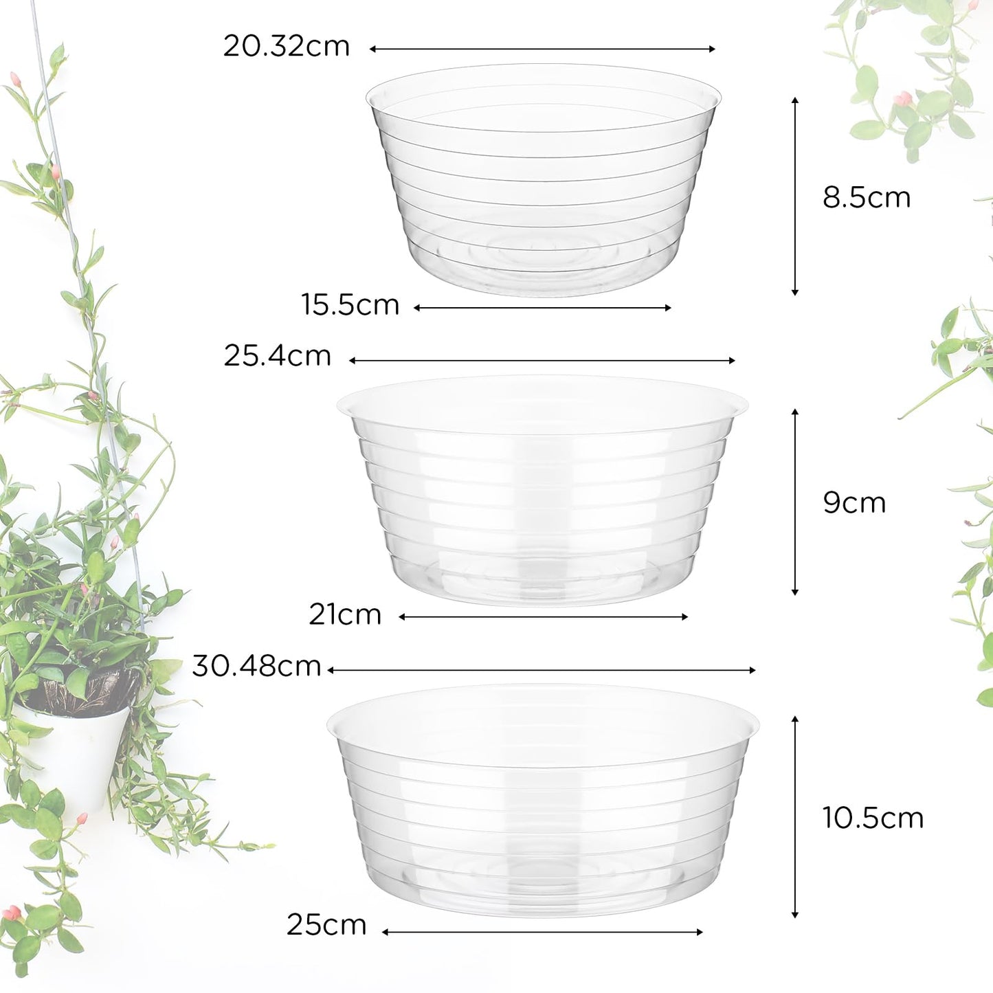 Hoolerry Plastic Plant Saucer Clear Deep Drip Tray Thickened Clear Plant Saucers Trays for Pots Deep Drip Trays for Home Garden Indoor and Outdoor Potted(15 Pcs,8, 10, 12 Inch)