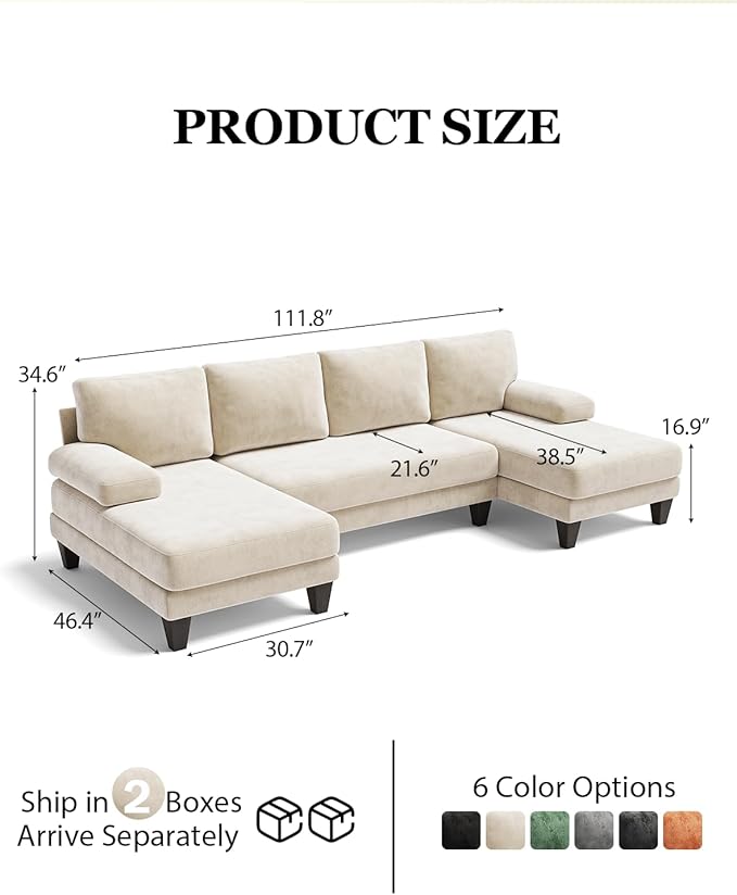 U-Shaped Sectional Couches for Living Room | 112 Inch Modern Sectional Couch |