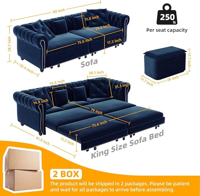 89" King Size Sleeper Sofa Bed