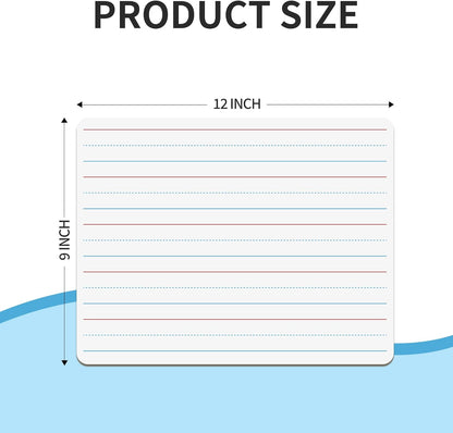 6pack Dry Erase Board 9"x12" with Lines and Blank Surface Learning,Math,Writing - Student,Teacher & Homeschool Supplies Mini Whiteboard Erasers Included Colors pens