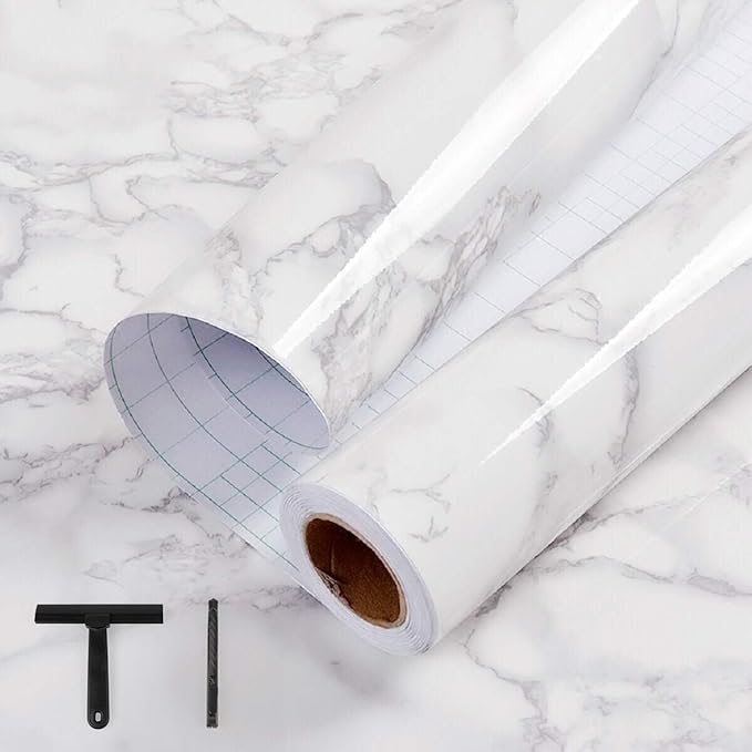 practicalWs White/Grey Marble Contact Paper 23.6" x 118", Marble Wallpaper Peel