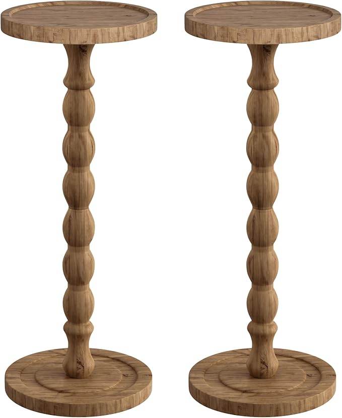 2 Pack Solid Wood Drink Table, Rubber Wood‌ Small Round Side Table