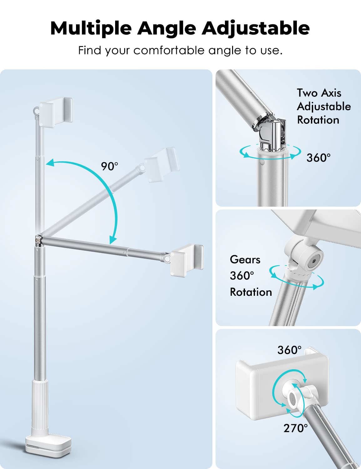 Viozon Phone Holder, Flexible Long Arm,Overhead Mount,360° Angle Adjustable,Aluminum Alloy, C Clamp for Headboard Bedside&Table&Desk,Compatible with 3.5"-6.9" Phone,iPhone 16 15 Plus/Pro Max W