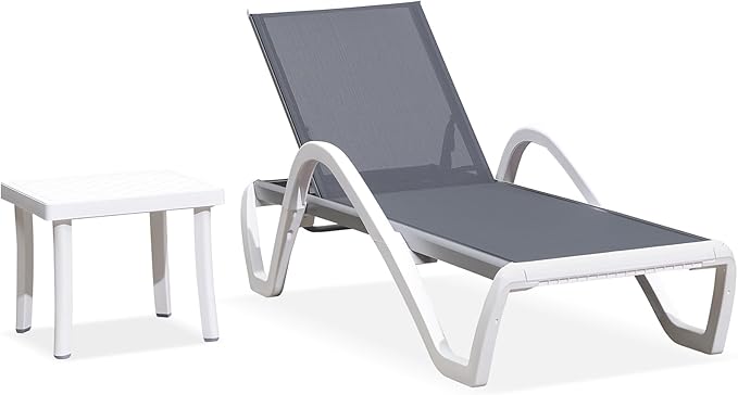 PURPLE LEAF Patio Chaise Lounge Chair Set Outside Aluminum Plastic Stackable