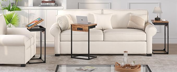 sthmec C Shaped End Table with Charging Station, 45° Tiltable Adjustable Flip