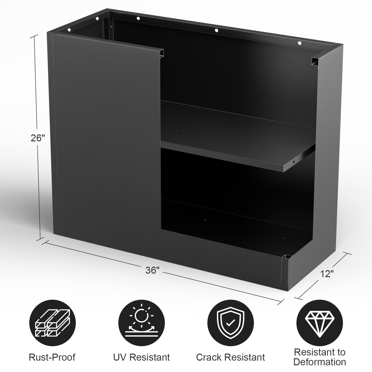 Tall Metal Planter Box for Outdoor Plants 36"L x 12"W x 26"H, Heavy Duty Steel Large Rectangular Planter Box with Removable Insert Shelf, Modern Décor for Tall Plants, Trees, Flowers (Black)