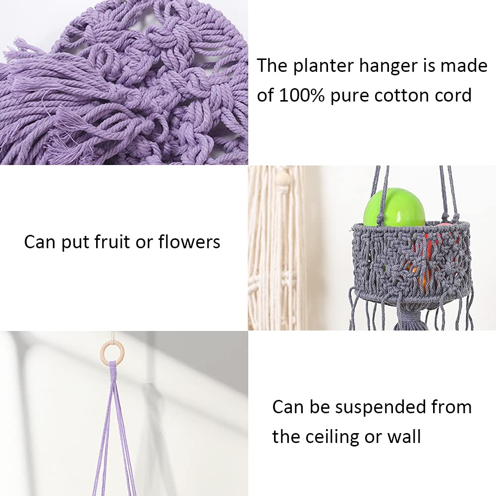 Kelendle Macrame Plant Hangers with Tassels Indoor Hanging Planters Basket Handmade Cotton Rope Flower Pots Holder Stand Boho Home Decor Outdoor Decorations Round White