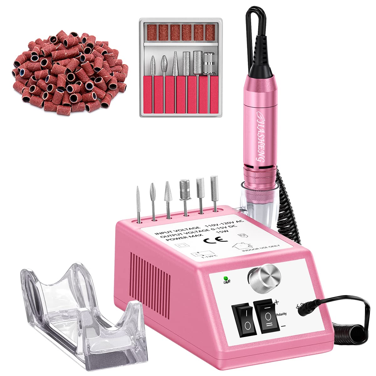20000RPM Electric Nail Drill Professional Nail File Drill Acrylic Nails Kit for Manicure Gel Nail Polish Remover with 1 Pack of Sanding Bands(Pink)