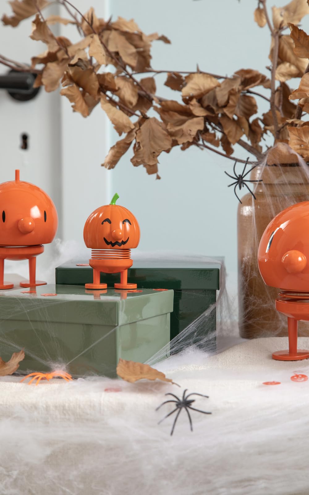 Hoptimist Pumpkin Bumble - Danish Design Home Decor Ornament - Plastic Figurine with a metal spring, Small - Creates Cheerful Movement - (Orange)