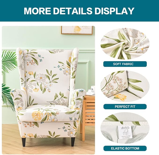 KRFOONN Wingback Chair Covers Slipcovers 2 Piece Stretch Wing Chair Covers