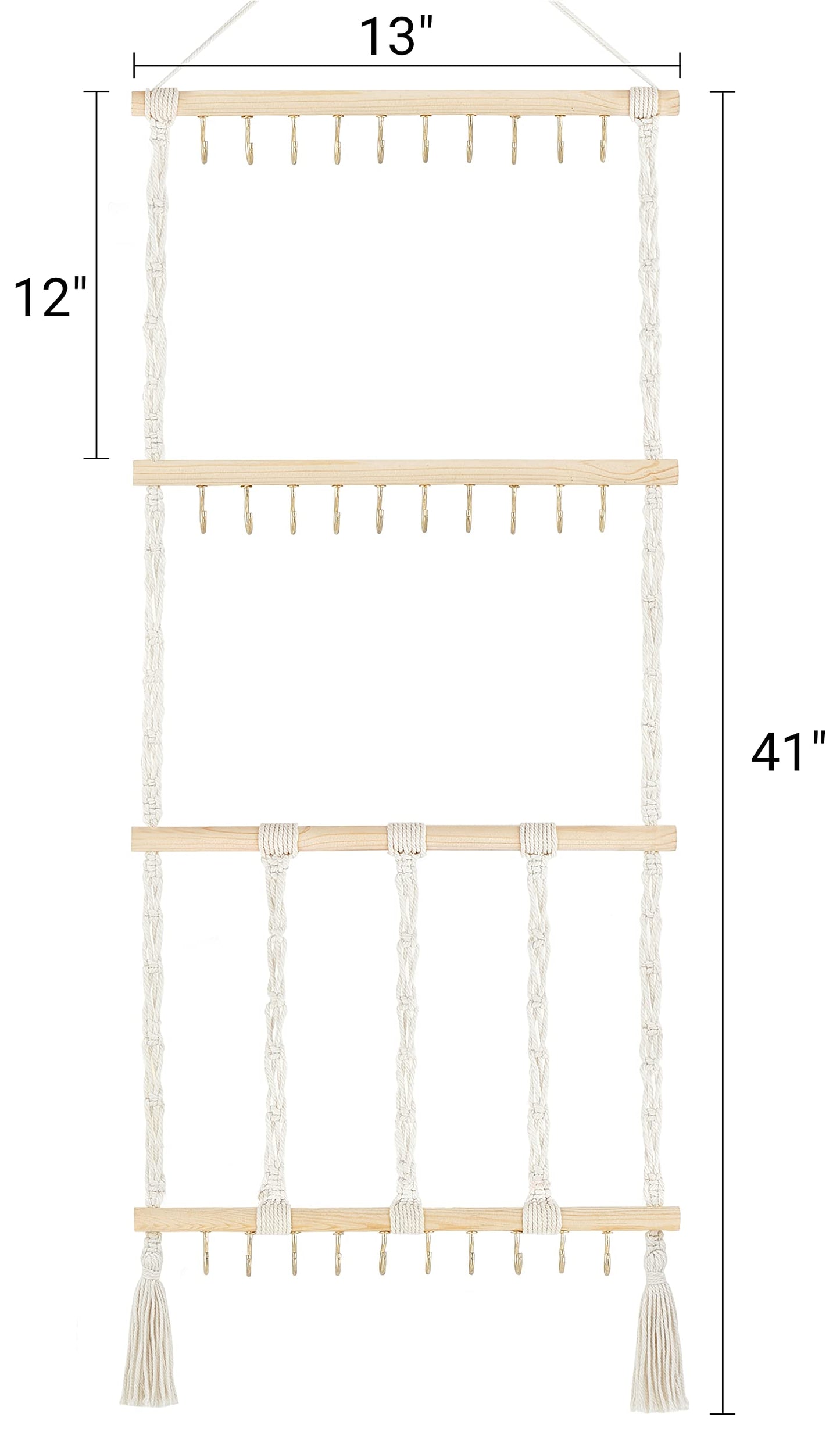 Dahey Hanging Jewelry Organizer Macrame Necklace Holder with 30 Hooks and Macrame Headband Holder with 30 Hooks Boho Nursery Decor for Baby'S Room