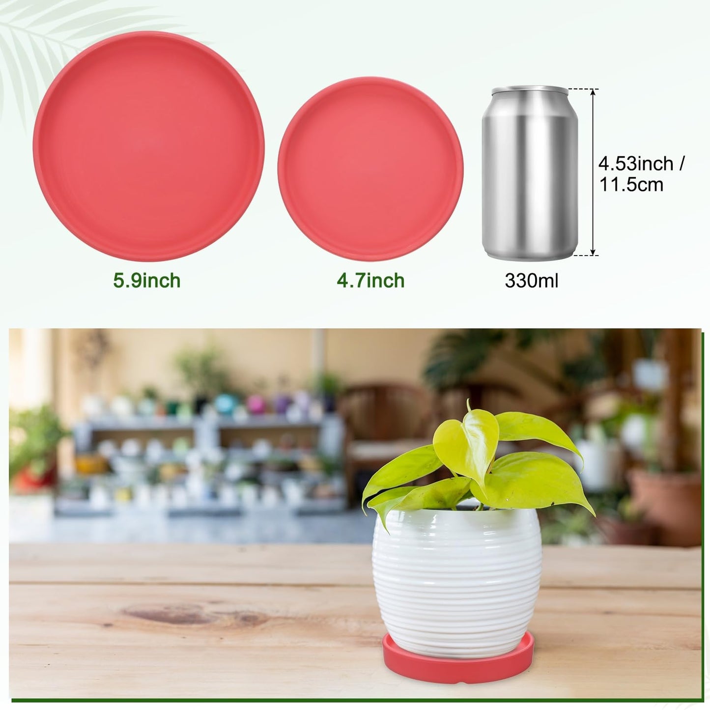 M METERXITY 2-Pack Ceramic Plant Saucers, 4.3 Inch ID Flower Pot Plant Saucers for Indoor/Outdoor, Round Flowerpot Drip Tray [4.7 Inch OD, Red]
