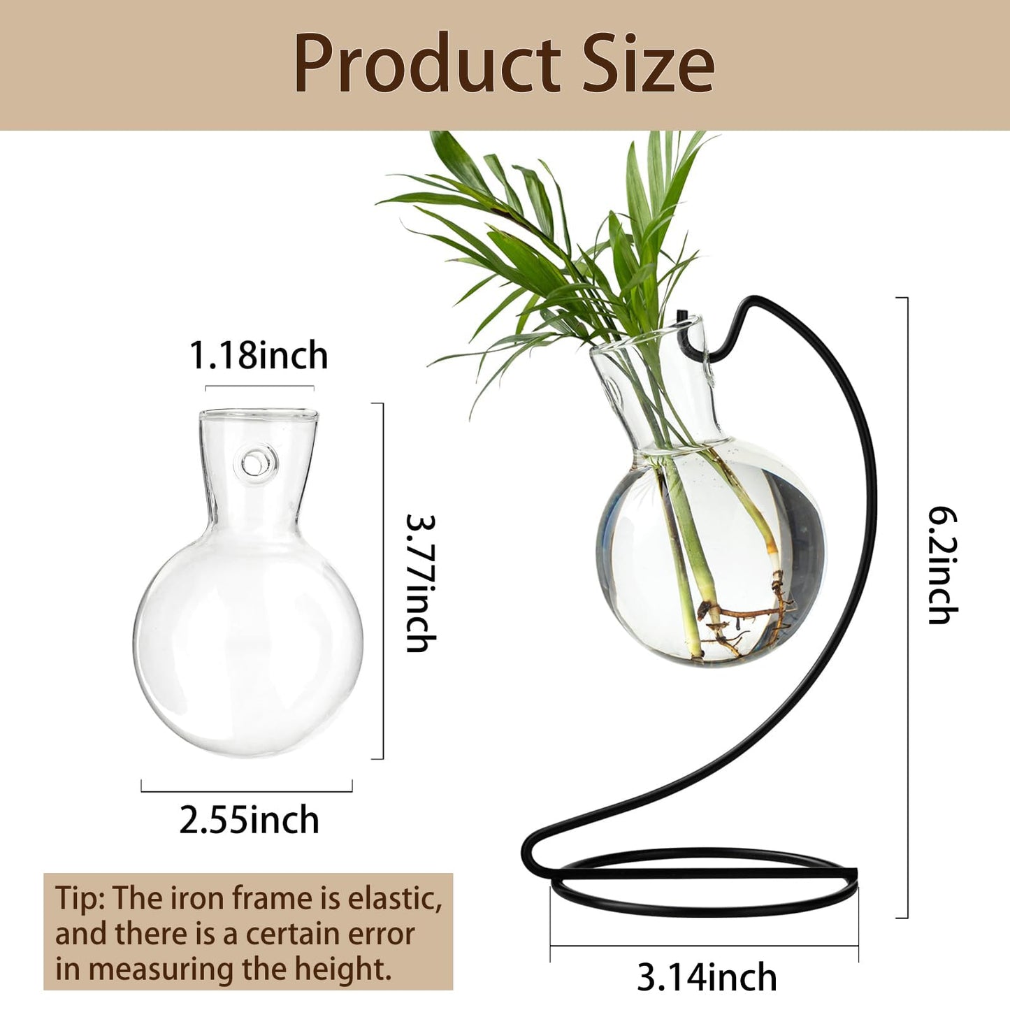 Desktop Glass Plant Propagation Station with Metal Stand,Tabletop Plant Terrarium,Hydroponics Vase for Propagating Hydroponic Office Garden Home Decor, for Weddings, Centerpieces (6)