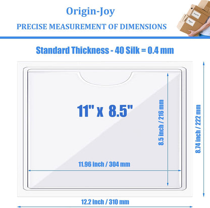 Origin-Joy 60 PCS Self Adhesive Index Card Pockets with Top Open, Clear Plastic Label Holder for Notes, Library and Business, Adhesive Label Pockets & Holder (11 x 8.5 inch)
