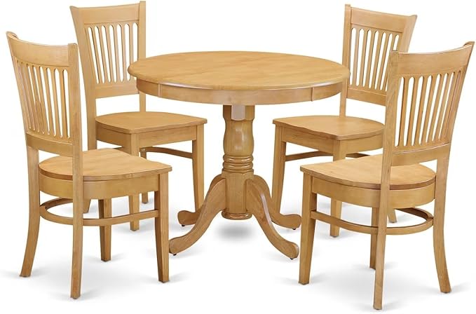 East West Furniture ANVA5-OAK-W 5 Piece Dining Set Includes a Round Dining Room