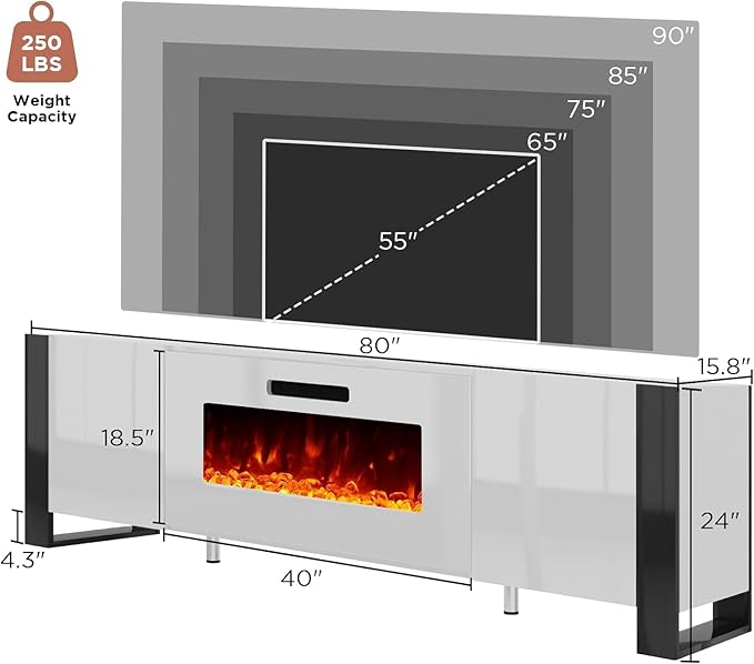 AMERLIFE 3-Piece Modern Wall Unit Entertainment Center Set, High Gloss 80"