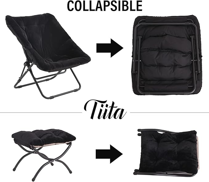 Tiita Folded Chair with Ottoman, Soft Faux Fur Oversized Folding Accent Chair