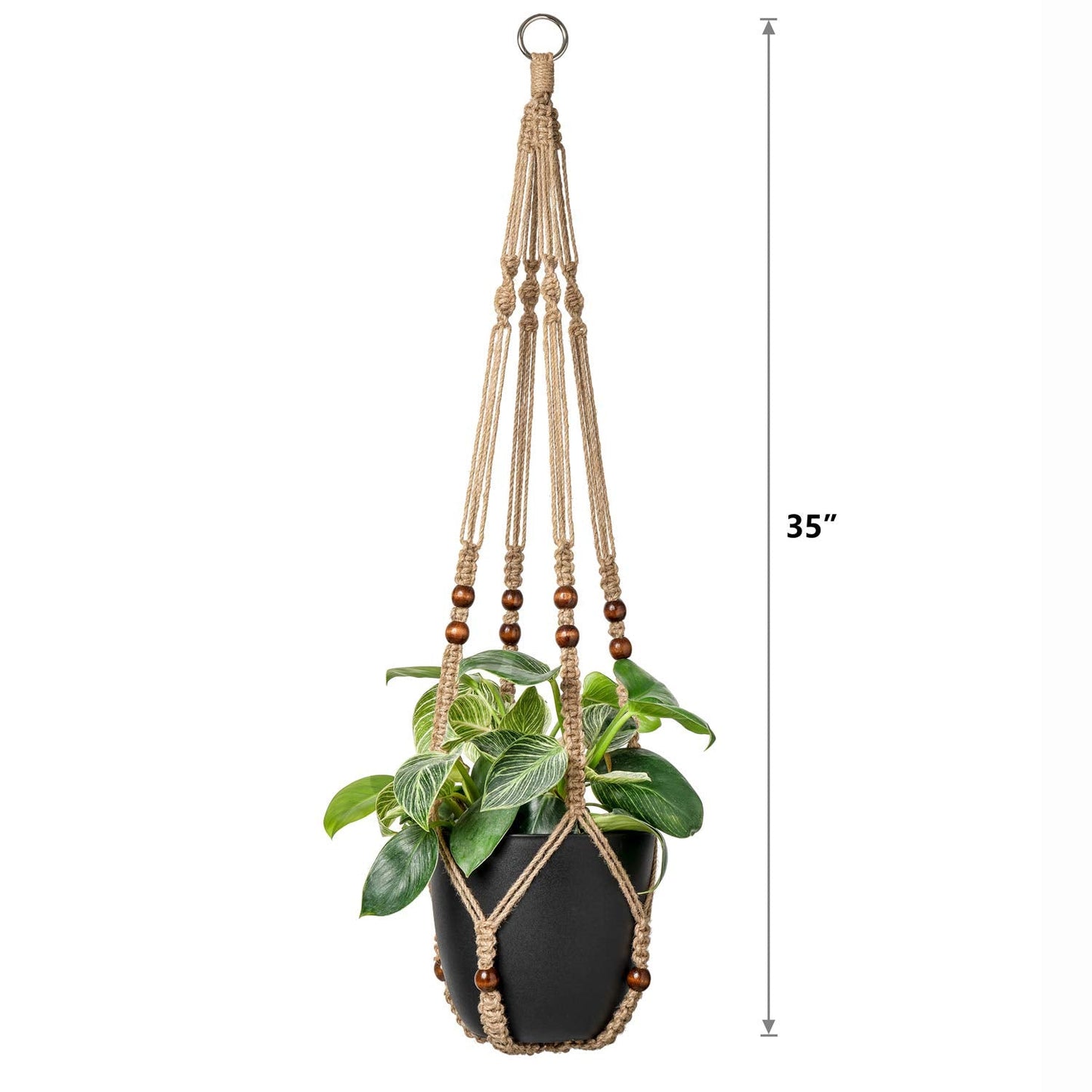 Mkono Brown Macrame Plant Hanger and Ceiling Hooks, Indoor Jute Hanging Planter Basket with Wood Beads Decorative