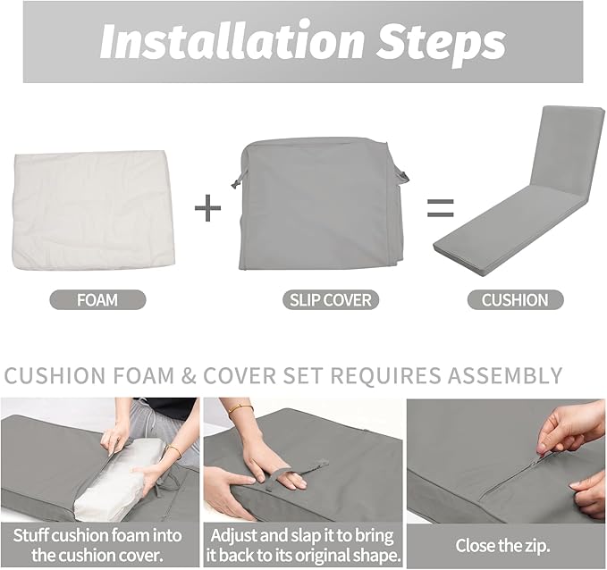 Outdoor Chaise Lounge Cushions for Patio, Waterproof Replacement Seat Cushions